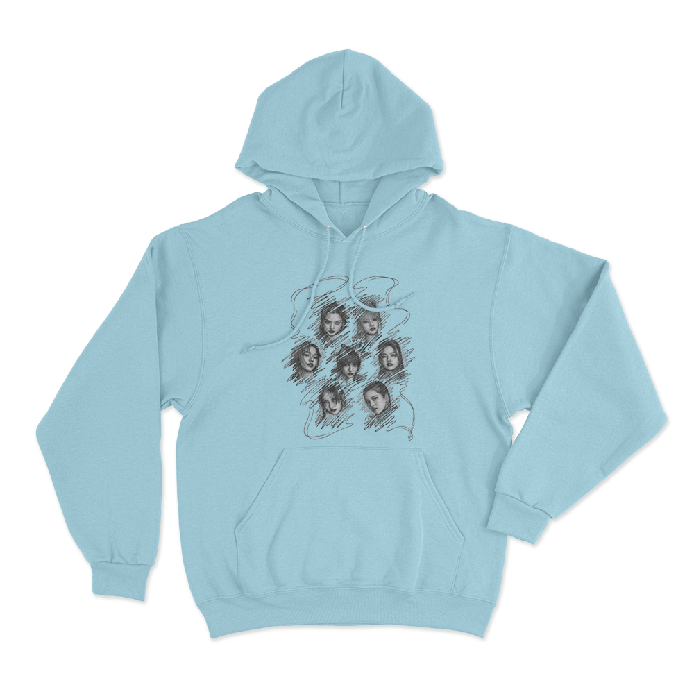 XG Scribble Portraits Unisex Hoodie Sky Blue XG Scribble Portraits Unisex Hoodie Sky Blue